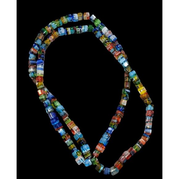 Rainbow Millefiori Glass Cube Beaded Necklace - Picture 1 of 6